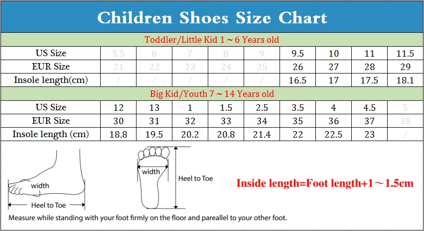 2 Year Old Boy Shoe Size Chart