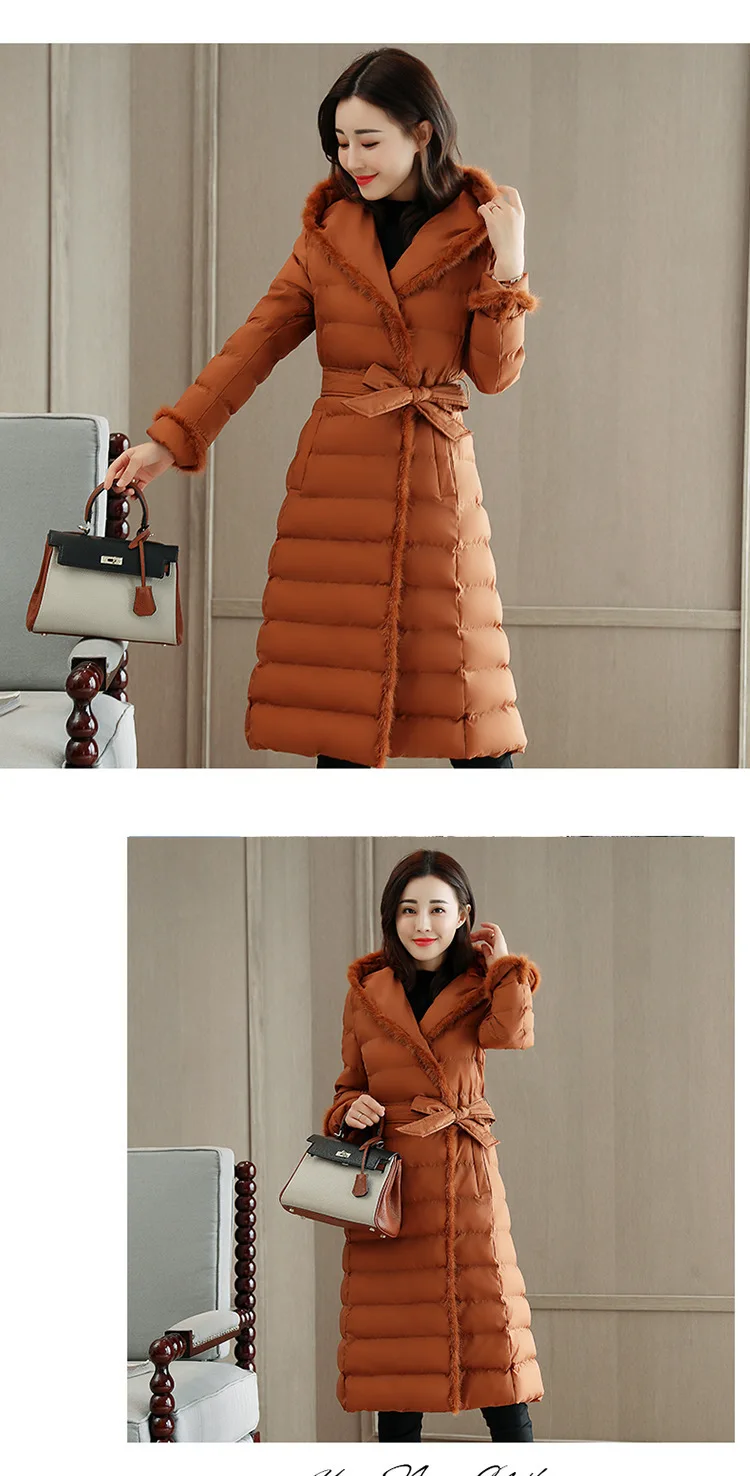 Зимнее женское пальто, корейский стиль, облегающее, элегантное, пуховое, хлопковое, пальто для женщин, толстая, с хлопковой подкладкой, одежда, длинная парка A357