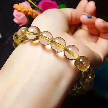 

Free Shipping Natural gold hair crystal Brazilian Beads Bracelet AAA 10mm