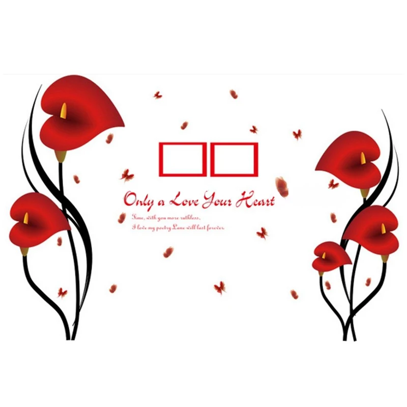 JX-LCLYL Removable Vinyl Red Love Flower Photo Frame Tree Wall Decal Sticker Home Decor