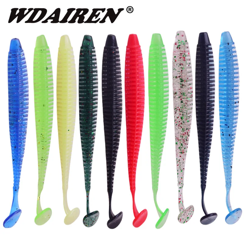 10Pcslot spiral soft lure 95mm 3g jig head Wobblers silicone bait T Tail Vivid Swim bait bass Lures pesca fishing Tackle WD-212