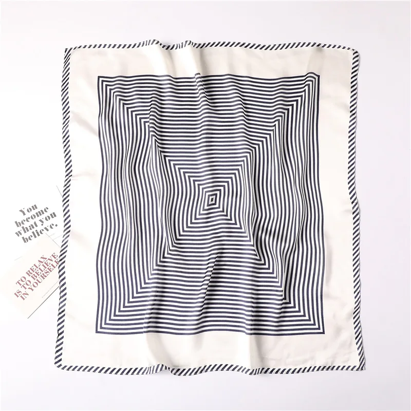 

Women's Square Silk Scarf Striped Summer Shawls and Wraps Female Print Small Office Scarf Foulard Headband Handkerchief 70*70CM