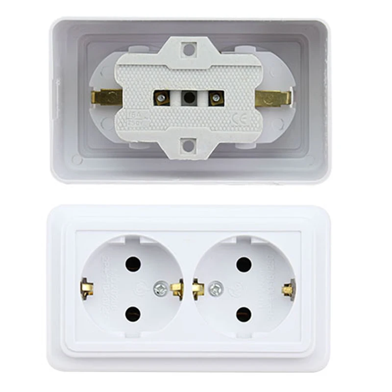

European standard 16A Wall Power Socket double socket Wall Outlet White Panel Plug into the socket adapter