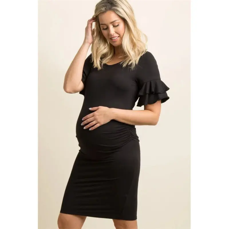 Платье с открытыми плечами для беременных женщин; гофрированное Повседневное платье для беременных; Одежда для беременных