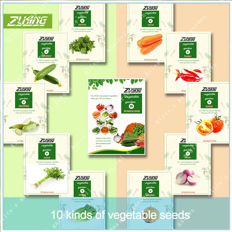 

ZLKING 1000 Pcs Mixed Organic Vegetable Collection 100% NON-GMO Easy-to Grow Heirloom Bonsai Vegetable Plant