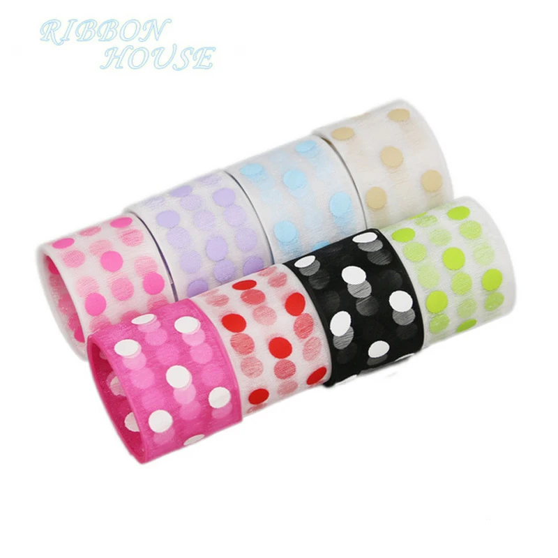 

(10 yards/lot) printed organza diy ribbon colored champagne small dots gift wrap decoration ribbons