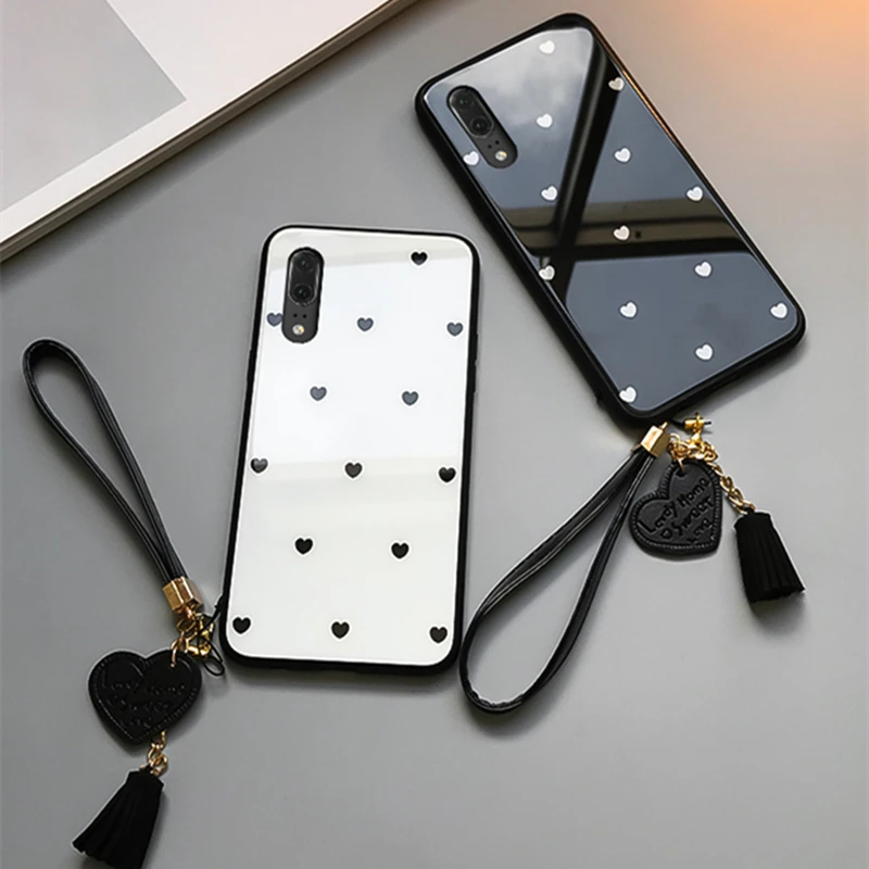 BONVAN закалённое Защитное стекло чехол для Huawei p20 Pro p20 case маленьких P10 плюс Любовь Сердце Твердый переплет чехол на Huawei p20 lite p10 кисточкой шнурки случай защиты чехлы на телефон