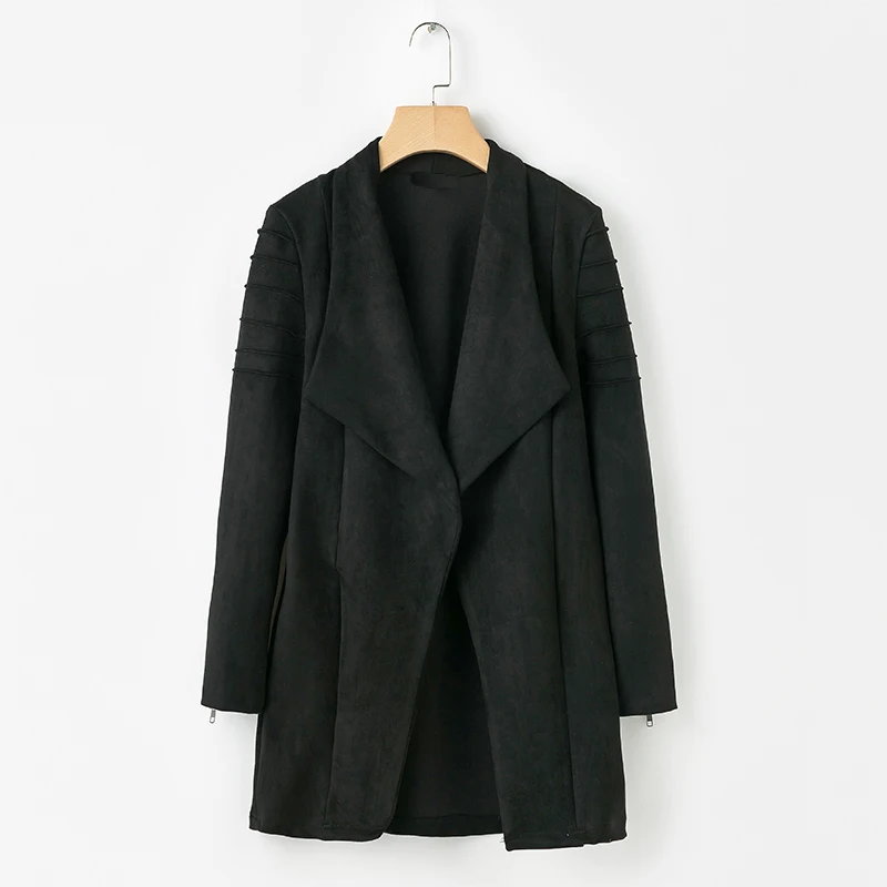 BONGOR LUSS  2018 Autumn Winter Outwear Suede Leather Jacket Casual Zipper Long Open Coat Women Basic Jacket Streetwear  (23)