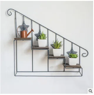 

Plant shelf Retro-iron-art wooden staircase flower shelf multi-storey floor-type flower pot rack indoor living room