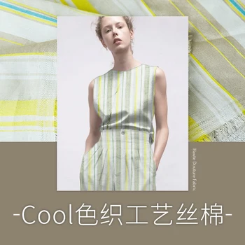 

New Lemon Mint stripe yarn dyed silk weaving craft silk cotton fashionable pure cotton silk blended fabric, silk fashion cloth