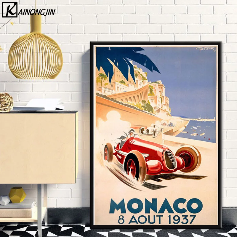 Постер Супер гоночный автомобиль F1 Monaco Ретро мотор постеры и принты Холст Живопись стены Искусство картина для гостиной домашний декор