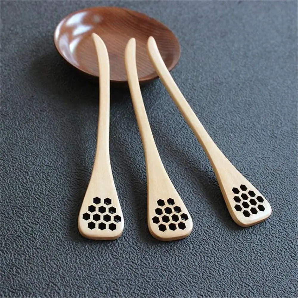 1pc Wood Honey Spoon Carved Long Handled Honey Dipper Spoon Wooden Tableware Kitchen