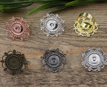 

Multi-color Plated Rings Settings with 28mm Filigree Flower Bases Blanks Adjustable Ring Findings DIY Making