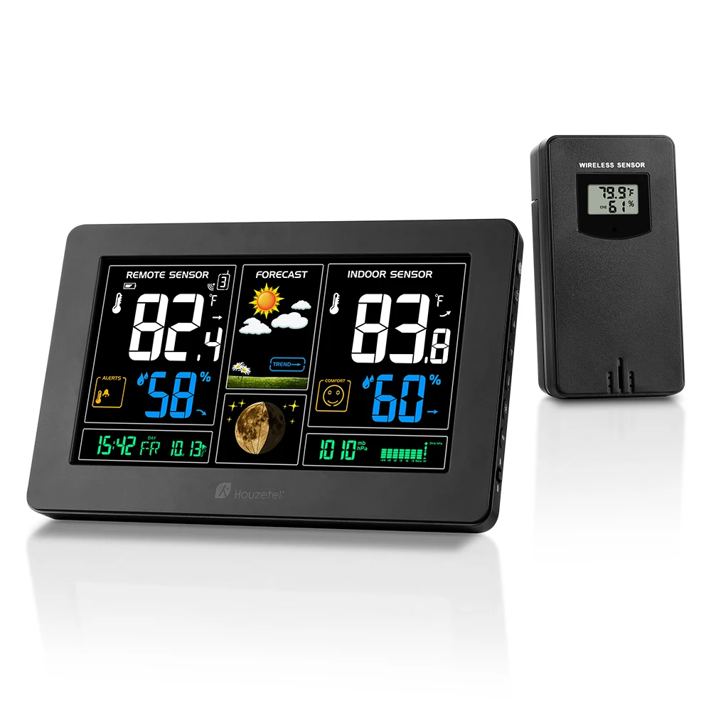 

Houzetek PT3378 Digital Thermometer Hygrometer Temperature Humidity Meter Weather Station Wireless Indoor Outdoor Alarm Clock