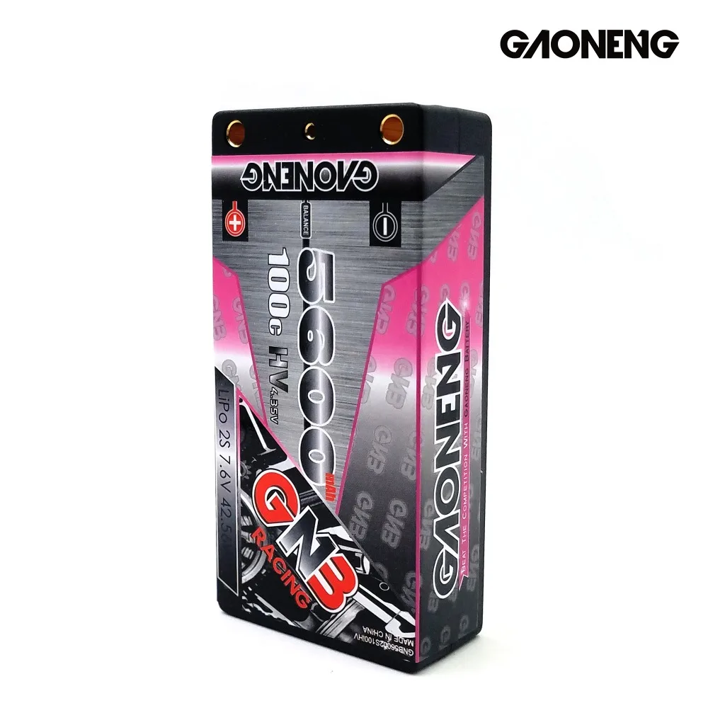 Gaoneng GNB 5600mAh 2S 7.6V 100C/200C Hardcase shorty LiHV Battery pack T Plug for 1:10 1/10 RC Car B5M 22 RB6 22T SCT Race Car