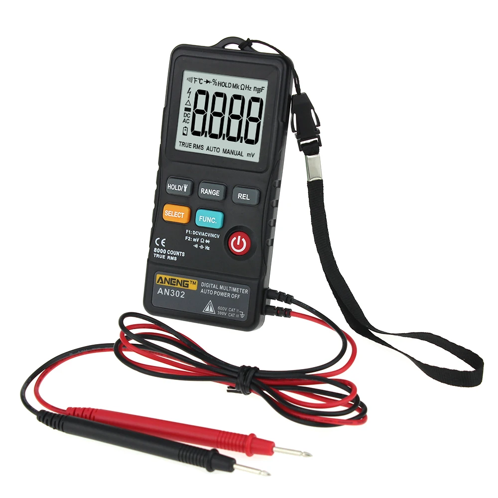 

AN302 Multi-function Button Type Multimeter + Portable Strap + Measurement Data Line Logistics Multimeter Measuring Tool P10