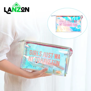 

Lanzon Laser Clear PVC Cosmetics Bags Travel Wash Bags Women Make Up Brush Organizer Toiletry Storage Pouch Transparent Handbag