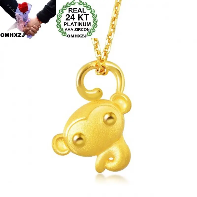 

OMHXZJ Wholesale European Fashion Woman Man Party Wedding Gift Monkey 24KT Yellow Gold Necklace Pendant Charm CA262