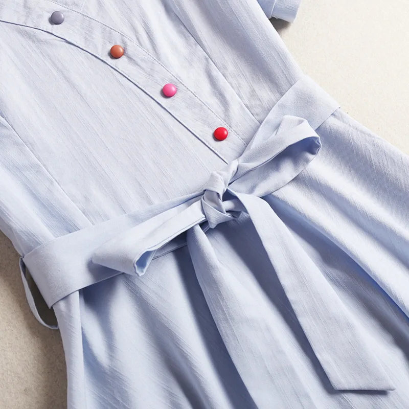 Shuchan Cotton Ladies Casual Dresses To Knee-length Embroidery Geometric Short Sleeve 2019 Summer Dresses V-neck high quality