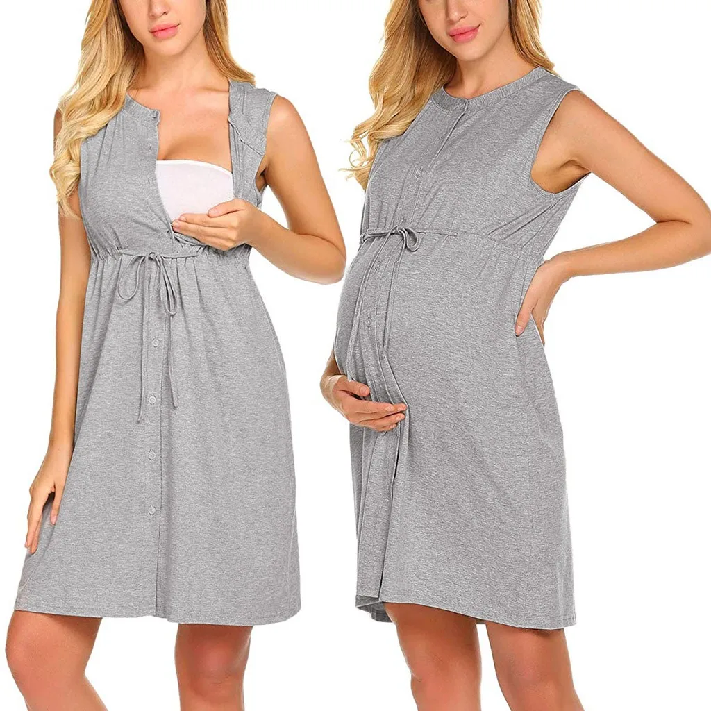 

Women Maternity Dress Sleeveless Delivery Nursing Baby Breastfeeding Dress Comfortable Pregnancy Clothes zwangerschapsjurk 2019