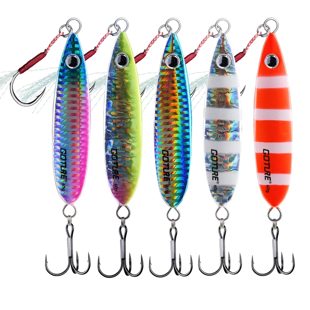 Goture 1PC Slow Jig 40g 60g Sea Boat Vertical Jigging Fishing Lead Metal Jig Tuna Fishing Lure