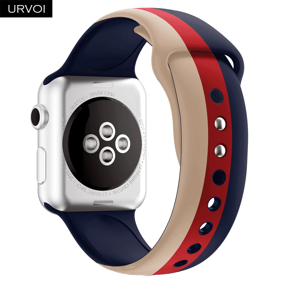 URVOI силиконовый ремешок для apple watch series 5 4 3 2 1 спортивный ремешок для наручных часов iwatch, ремешок микс в полоску с принтом в виде красочные замена 40/44 мм