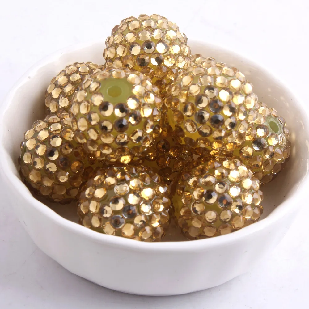 

Kwoi vita Light Gold color Resin Rhinestone Ball beads Wholesales AAA Quality 20mm Chunky 100pcs/lotfor Kids Jewelry