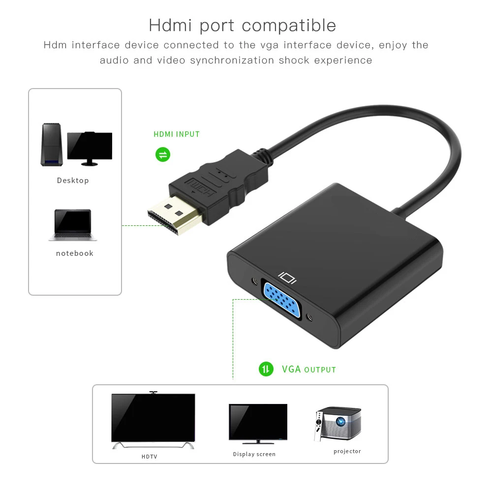 Высокое качество HDMI в VGA адаптер мужской в Famale конвертер адаптер 1080P цифро-аналоговый видео аудио кабель для ПК ноутбук планшет