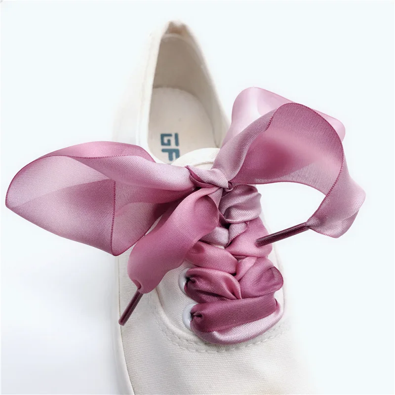 1Pair Girl High-end Gradient Silky Blue Pink Purple Canvas Fashion Personality Shoelaces Without Velvet Ribbon Hiking Dance Shoe