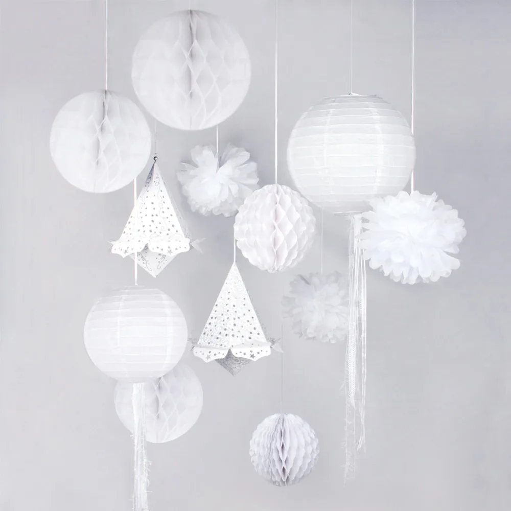 

White Diamond Lamps Wedding Party Decoration Kit Backyard Wedding Lanterns Pom Pom for Birthday Bridal Showers Wedding Showers