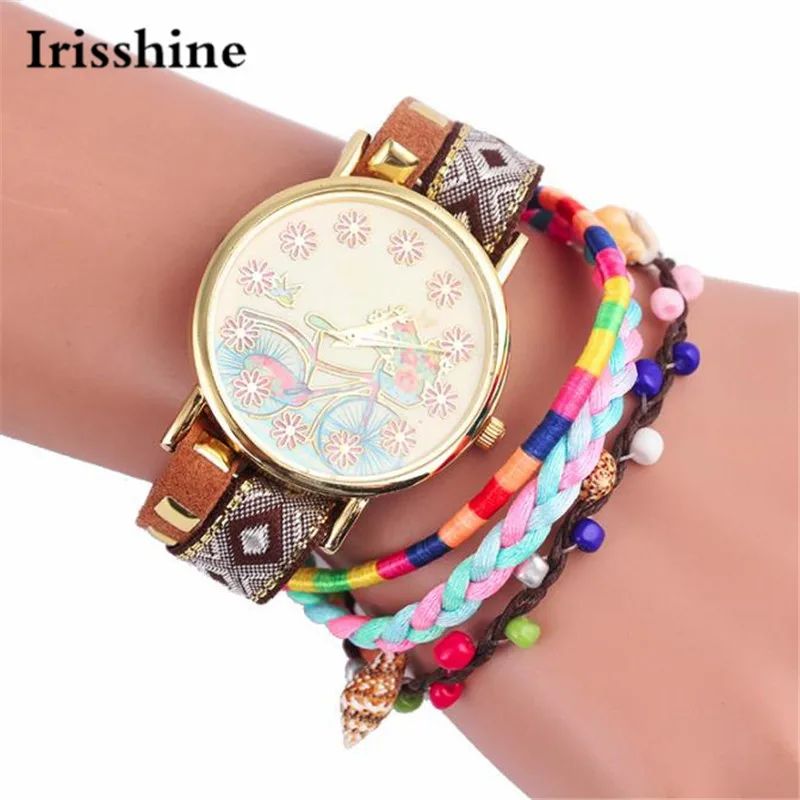 

Irisshine i890 Women Watches lady girl gift brand luxury Casual Bicycle Tower Pattern Knitting Dial Quartz Wrist Watch Bracelet