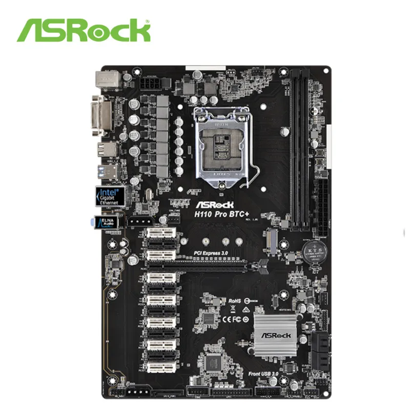 Материнская плата ASRock H110 PRO BTC+ 1151 2400MHZ 4 SATA3, 1 M.2(SATA3) DVI видеовыход поддерживает 13 видеокарт