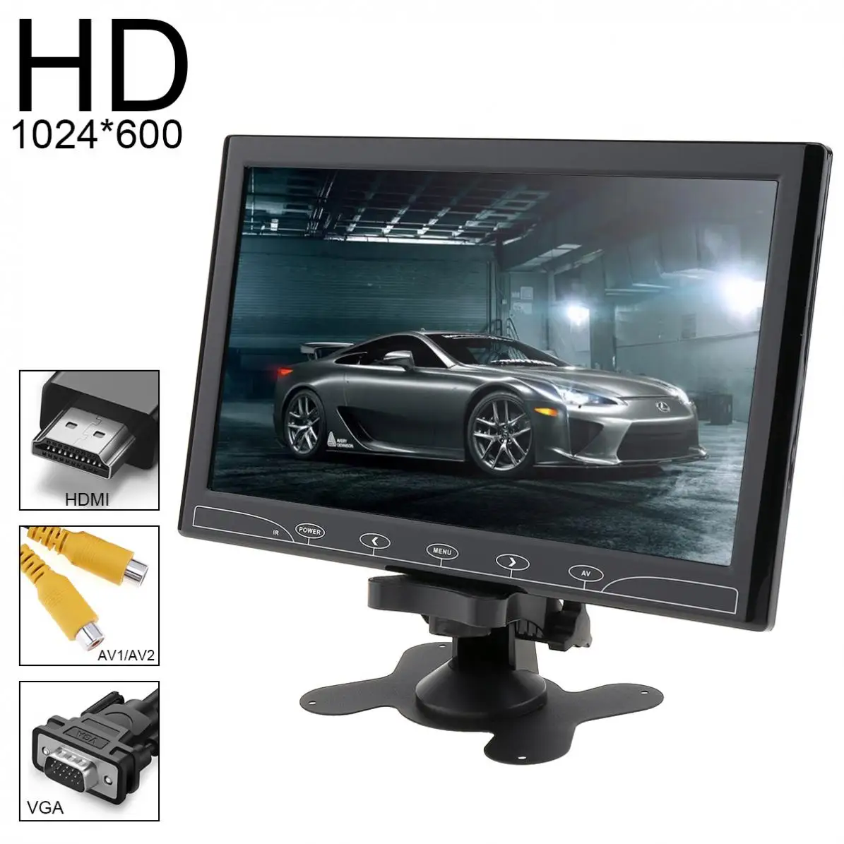 10,1 дюймов 16:9 HD 1024*600 TFT lcd цветной автомобильный монитор заднего вида DVD VCD подголовник Автомобильный монитор Поддержка аудио видео HDMI VGA