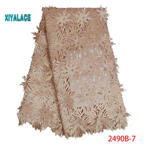 Африканская кружевная ткань высокого качества Кружева 3D Цветы Tullle кружевная ткань французская кружевная ткань с бусинами для бисер YA2490B-5 - Цвет: 2490B-7