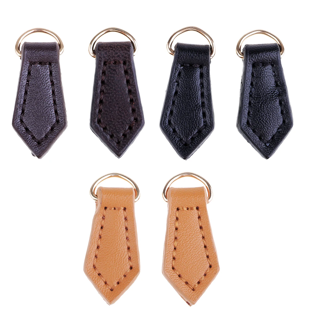 2Pcs Vintage Leather Zipper Tags Fixer Pull Replacement for Clothes Jacket Repair