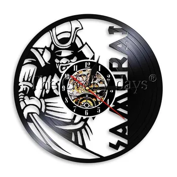 

1Piece Japanese Samurai Wall Clock Vinyl Record Time Clock LED Light Vintage Timepiece Handmade Wall Watch