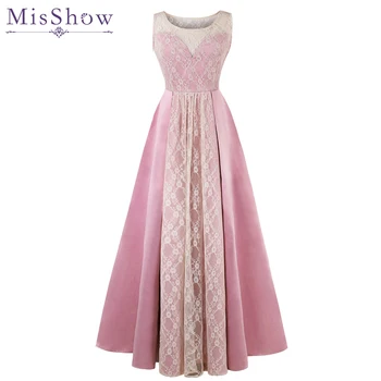 

vintage pink Red Lace evening dress Scoop neck luxury Long evening dress plus size Side Zipper turkey vestidos robe de soiree