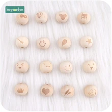 Bopoobo encaixe decorativo 20mm, acessório de contas de brinquedo de madeira impressão diy acessório para colar, encaixe de dentição para bebê