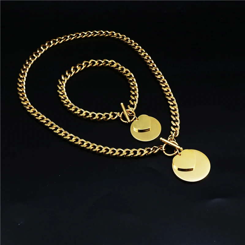 Hot Sales Gold Color Stainless Steel Jewelry sets Round Style Necklace Bracelet for women Gift | Украшения и аксессуары