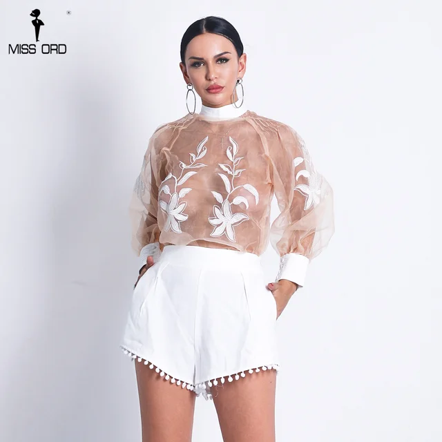 Missord 2019 женский сексуальный круглый вырез See Through Top однотонный короткий комплект на шнуровке Playsuits FT18708