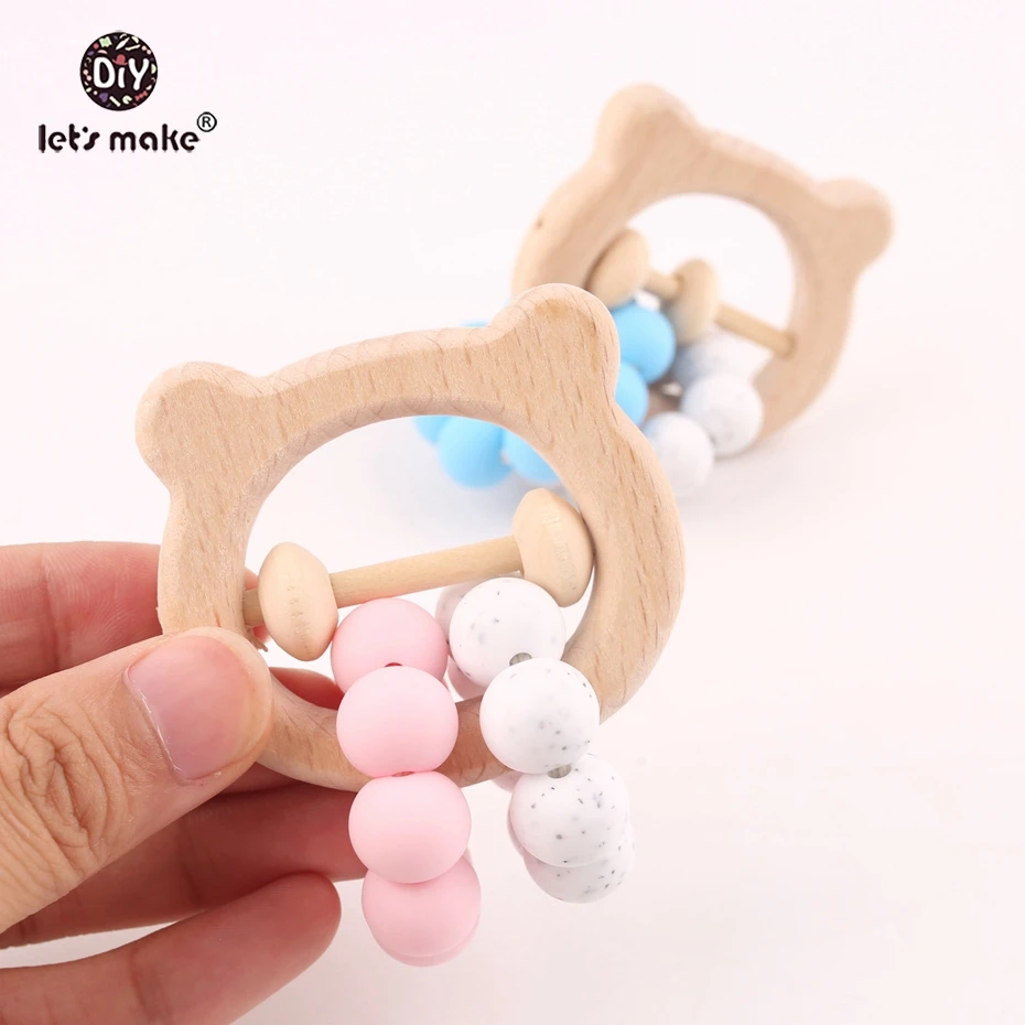 

Let's make 5pcs Cute Bear Head Shape Beech Wood Toys For Children BPA Free Silicone Beads Parm Toys Abacus Beads Rattles Toys