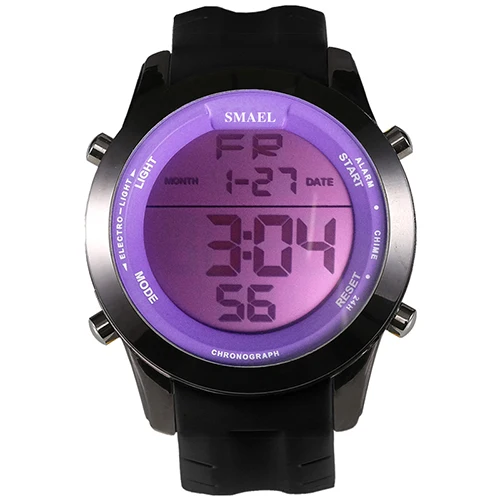 SMAEL, цифровые часы для мужчин, спортивные, водонепроницаемые, с будильником, с датой, модные, большой циферблат, часы для альпинизма, военные, уличные, повседневные, мужские, наручные часы - Цвет: Black  Purple