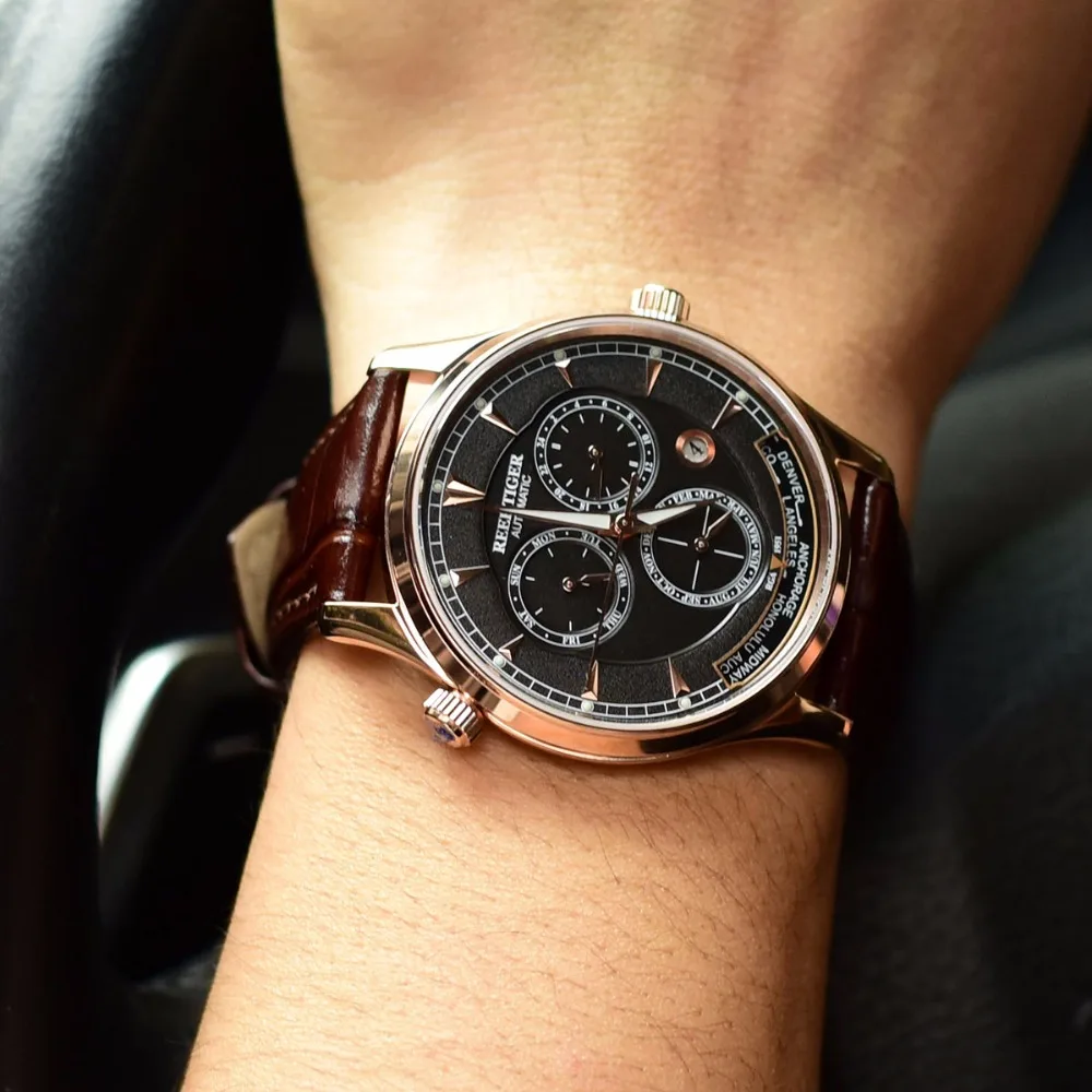  Reef Tiger/RT Designer Men's Watch with World Time Date Rose Gold Automatic Watch RGA1951