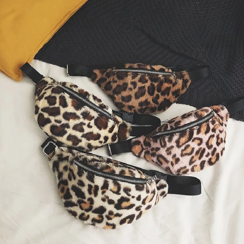 Для женщин талии Сумка искусственный шерстяной мех Fanny Pack моды леопардовым принтом на груди сумка в стиле панк уличные зимние Девушка Сумка
