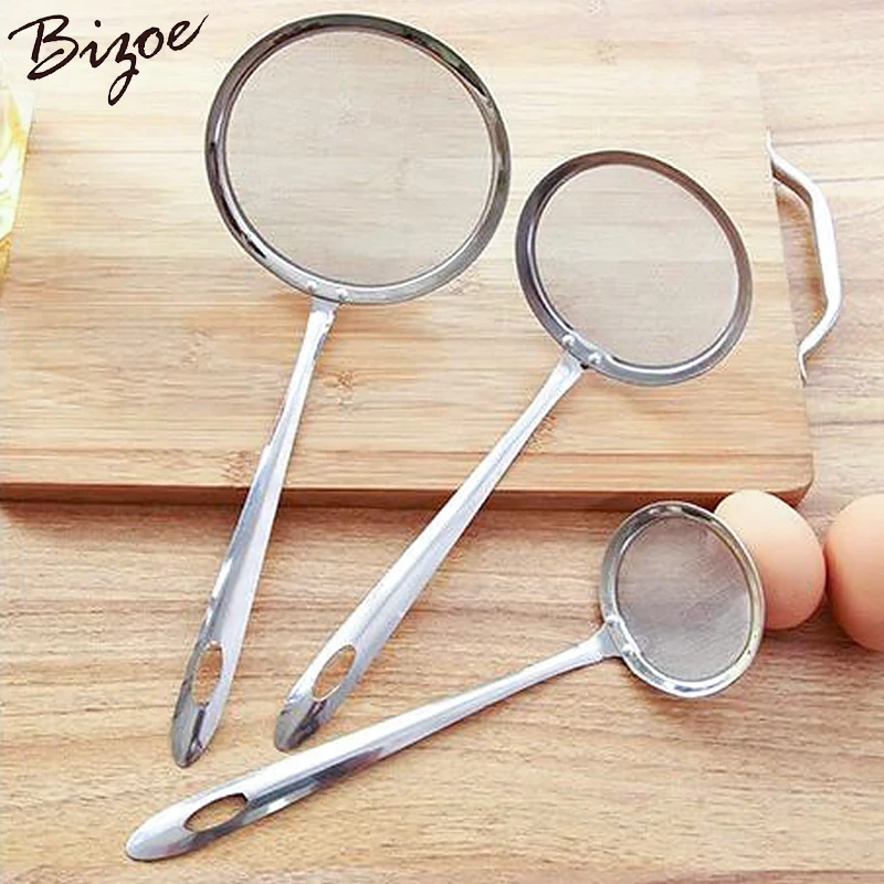 

3PCS A set of three specifications stainless steel colander filter oil spoon fine mesh colander sieve kitchen vegetable filter