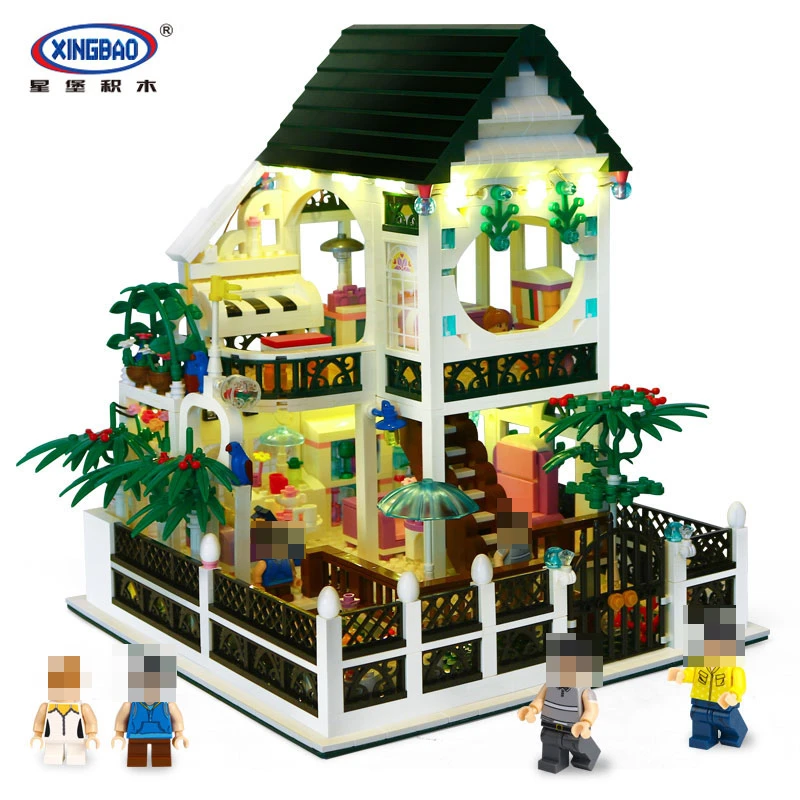 

XingBao 01202 1500Pcs with light USB the Romantic heart of the Two floors of Building Block Bricks for children's toys XB-01202