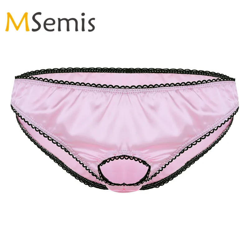 Мужское нижнее белье Sissy сексуальное с отверстием для пениса мягкие Сатиновые