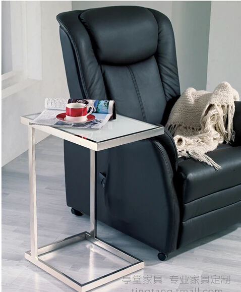 Stainless steel side table. Mobile toughened glass small tea table. The sofa side table Stainless steel side table. Mobile toughened glass small tea table. The sofa side table