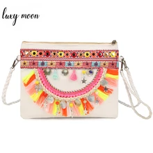 เย็บปักถักร้อยทำด้วยมือผู้หญิงไหล่กระเป๋าสไตล์โบฮีเมียนลูกปัด Vintage ผ้าใบกระเป๋าชายหาดหญิ...(China)