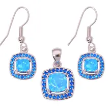 Creado Azul del Ópalo de Fuego Azul Zircon Plateado Plata Al Por Mayor Al Por Menor para Las Mujeres Joyería Colgante Cuelga Los Pendientes Joyería OT90